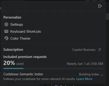 GitHub account panel showing organization membership and account switching.