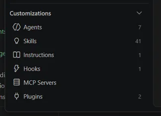 Customizations panel showing the full list of available customization types.