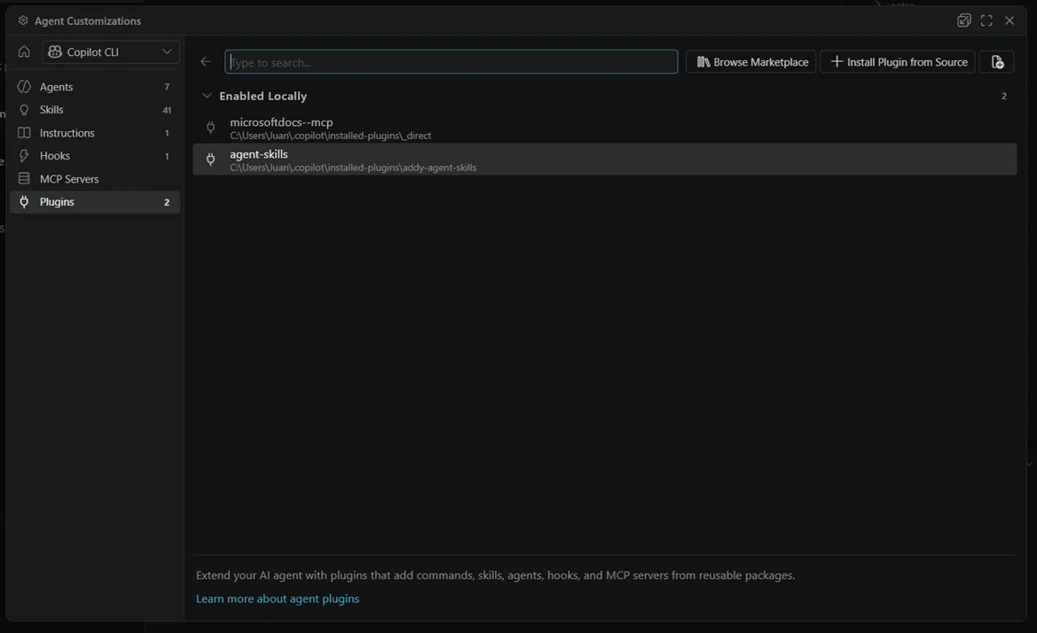 Installed plugins showing pre-packaged bundles of customizations.