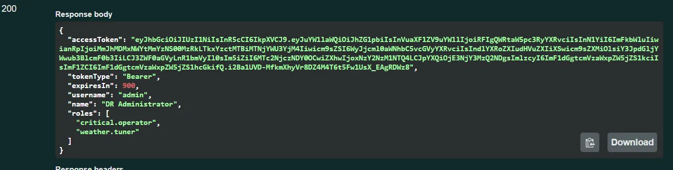 Disaster Recovery login response containing multiple roles
