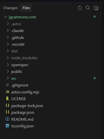File explorer panel showing the workspace tree alongside agent-produced changes.