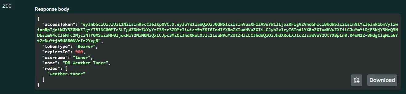 Disaster Recovery login response for a weather tuner role